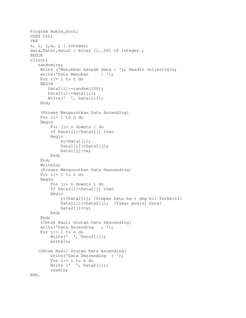 Program Pengurutan Data Dengan Buble Sort
