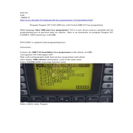 Program peugeot 307 can 2009 key with french sbb v33 key programmer