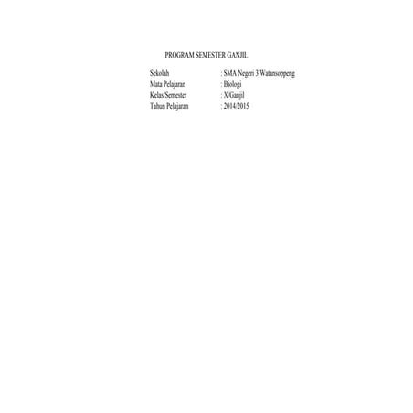 Program semester ganjil  kelas x kurikulum 2013