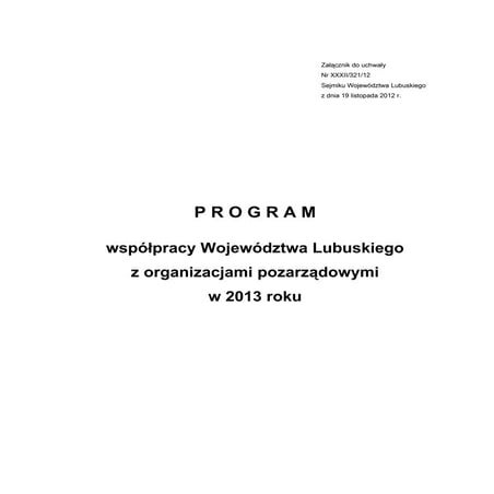Program współpracy Województwa Lubuskiego z organizacjami pozarządowymi w 2013