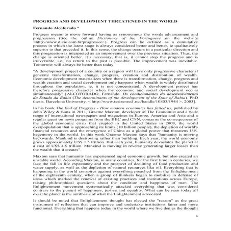 Progress and development threatened in the world