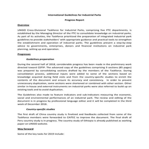 Progress international guidelines for industrial parks