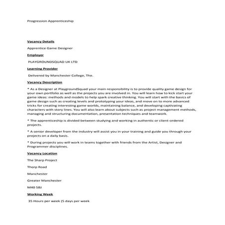 Progression apprenticeship