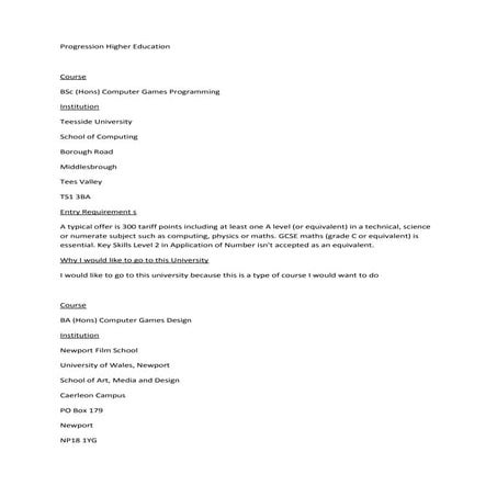 Progression higher education