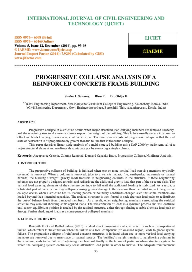 Progressive Collapse Analysis Of A Reinforced Concrete Frame Building Progressive Collapse Analysis Of A Reinforced Concrete Frame Building
