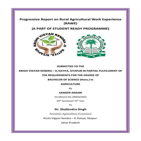 Progressive Report On Rural Agricultural Work Experience Pdf