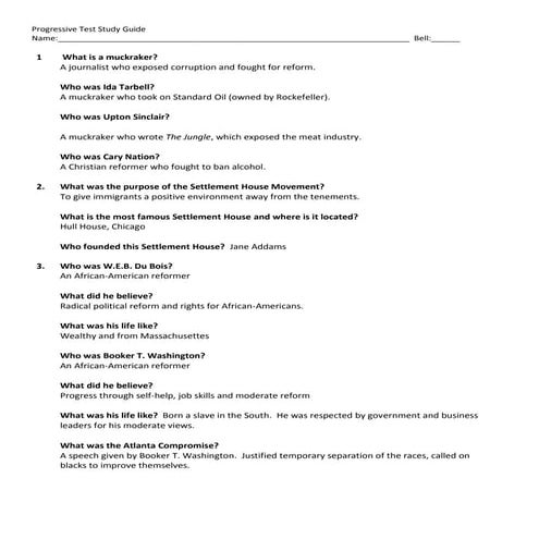 Progressive study guide with answers