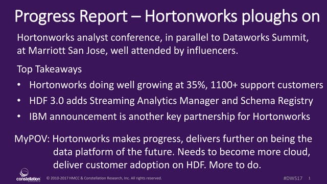 Progress Report - Hortonworks plougs on - seeds BigData