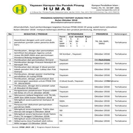 Progress report ppdb humas oktober 2018 | PDF