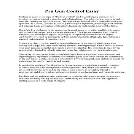 Pro Gun Control Essay.pdfPro Gun Control Essay. Pros And Cons Of Gun Control ...