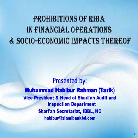 Prohibitions of riba in financial operations & socio economic impact of ...
