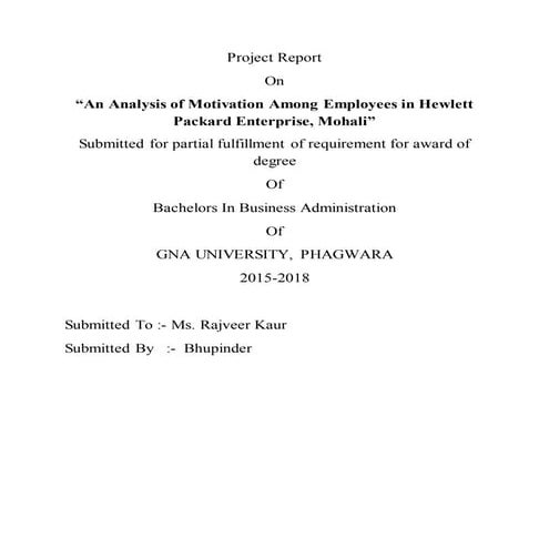 Summer Internship (HR) Project on An Analysis of job Motivation 