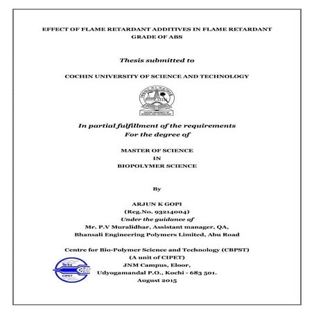 EFFECT OF FLAME RETARDANT ADDITIVES IN FLAME RETARDANT GRADE OF ABS