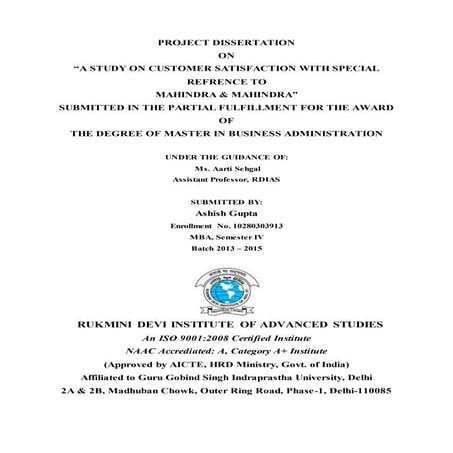 Study on customer satisfaction with special reference to Mahindra & Mahindra