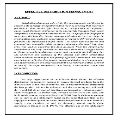 EFFECTIVE DISTRIBUTION MANAGEMENT