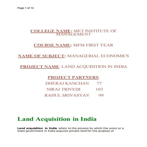 Project   Land Acquisition in India