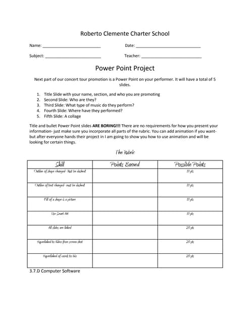 Senior Powerpoint Project rubric