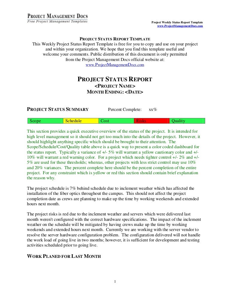 project status report project status summary