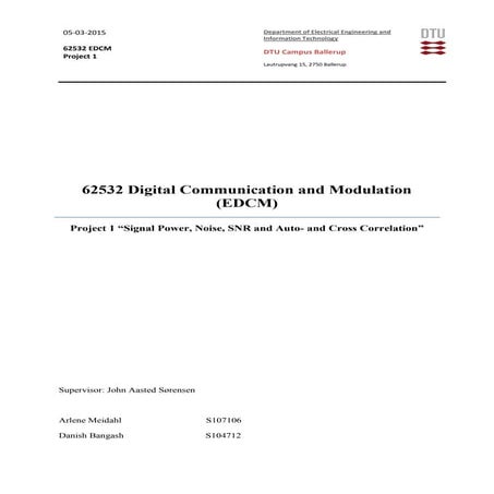 Project 1 “Signal Power, Noise, SNR and Auto- and Cross Correlation” | PDF