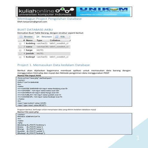 Program memasukan data barang dengan php mysql