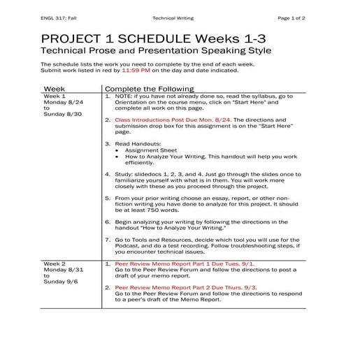 Project 1 Schedule 