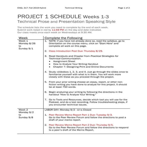 Project1 schedule engl317_fall2019_hybrid