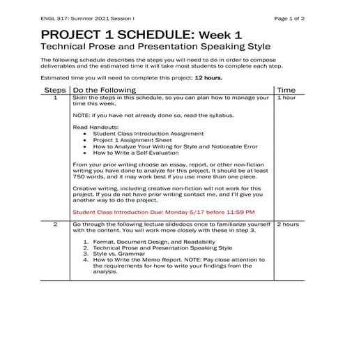 Eng 317 Project1 Schedule Steps Engl317 Summer2021