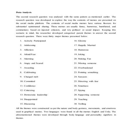 An Analysis of Memes the way the contents of memes as they are presented on t...