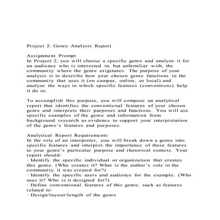 Project 2 genre analysis report assignment promptin pr