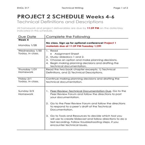 Project 2 schedule revised
