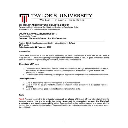 CULTURE & CIVILIZATION PROJECT #03 | PDF