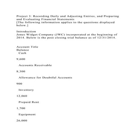 Project 3 Recording Daily and Adjusting Entries, and Preparing and .docx