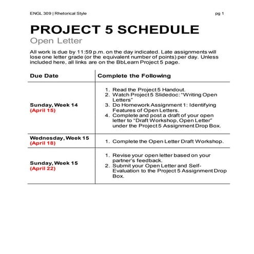 ENGL 309 Project 5 Assignment Sheet: Open Letter | DOCX