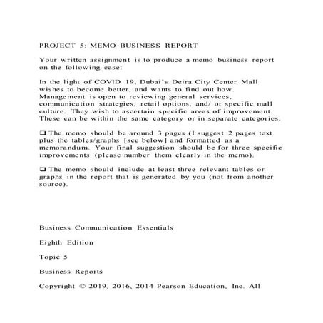 Project 5 memo business report your written assignment is to 