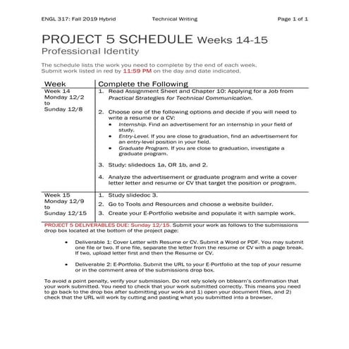 Project5 schedule engl317_fall2019_hybrid