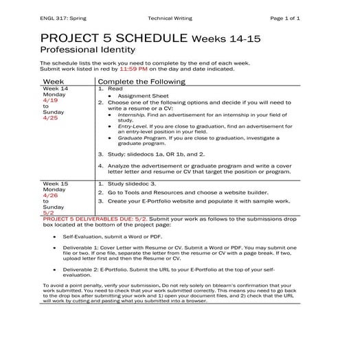 Project5 schedule engl317_spring