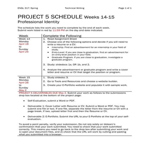 Project5 schedule engl317_spring