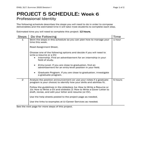 Project5 Schedule Steps Engl317 Summer2021