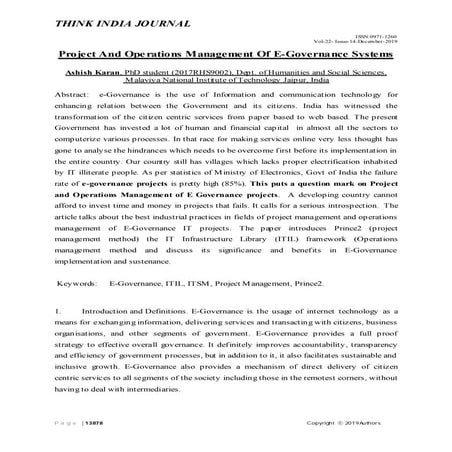 Project and Operations Management  of e-Governance Systems