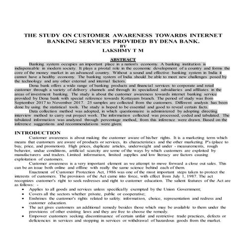 Project on customer awareness towards internet banking