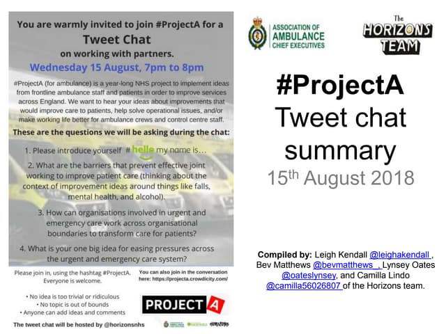 Report of the #ProjectA tweet chat about partnership working 15 August 2018