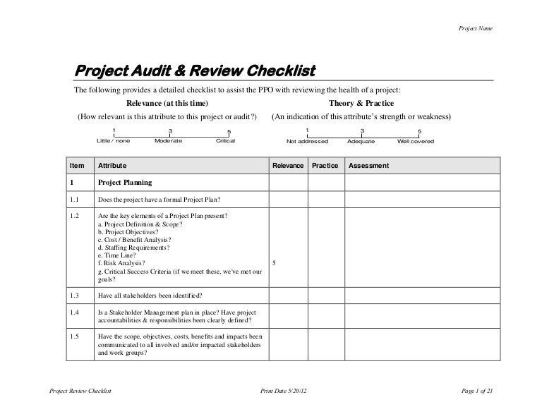 Project audit & review checklist a turtle diagram hr 