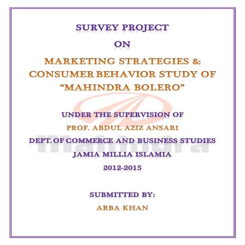 marketing strategies and consumer behaviour study for Mahindra Bolero