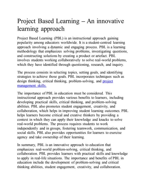 Project Based Learning An Innovative Learning Approach Pdf Project Based Learning An Innovative Learning Approach Pdf