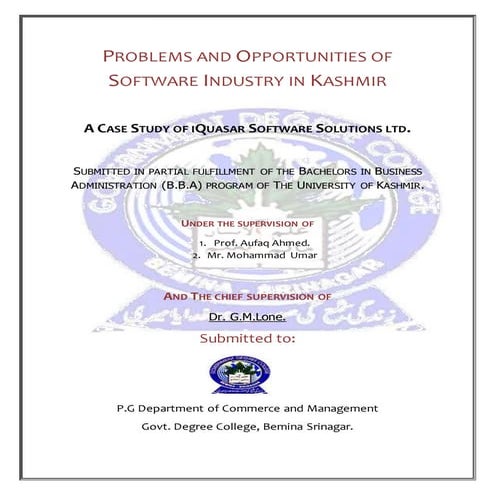 Problems and Opportunities of Software Industry in Kashmir
