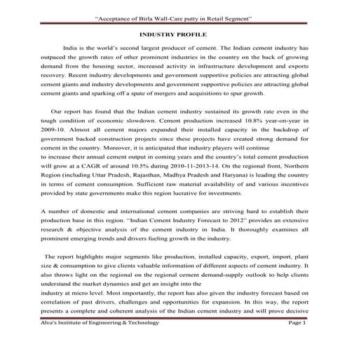 "Acceptance of Birla Wall Care Putty in Retail Segment"