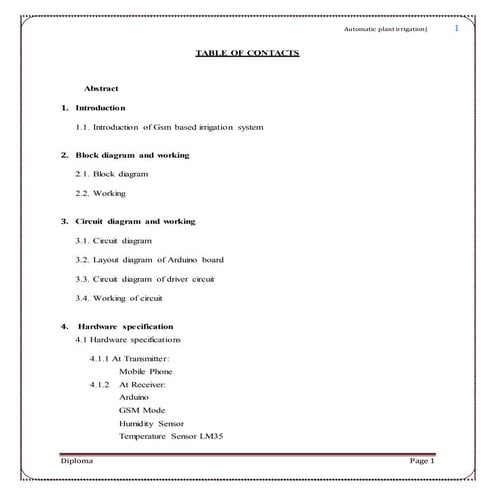 automatic plant irrigation using aurdino and gsm technology
