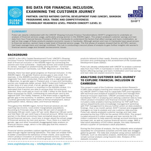 Big Data for Financial Inclusion, Examining the Customer Journey - Project Ov...