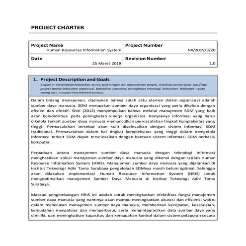 Project Charter Human Resource Information System