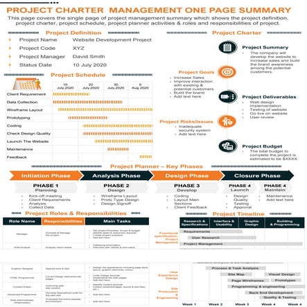 Project Charter Management One Page Summary Presentation Report Infographic P...